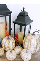 14 Pcs Assorted Fall Artificial Pumpkins – Gold & White Gold Brush White NEW!!