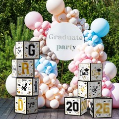 8 Pack Graduation Decorations 2026 – Black Gold Balloon Boxes for Class of 2026.