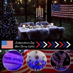 2-Pack Red White Blue Fairy String Lights for Outdoor Patriotic Celebration