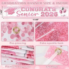 Pink White Senior 2026 Graduation Party Decorations, 9 4/5ft Congrats Grad Yard