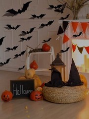 48Pcs 3D Bats Wall Stickers Halloween Decorations Black DIY Home Party Supplies