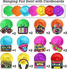 53 Pcs 80S Party Decorations Retro Hanging Swirls for 1980S Birthday Neon Party