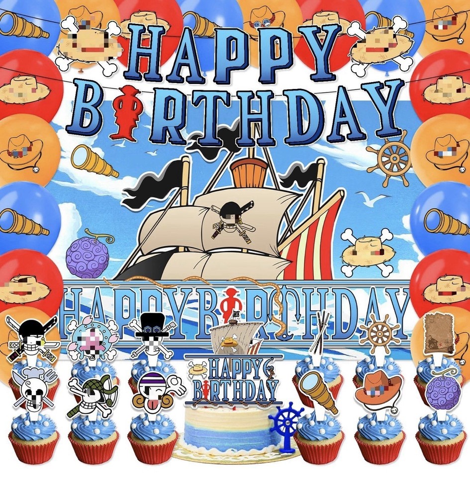 One Piece Theme Birthday Party Supplies Balloons, Banner, Backdrop, Cake Toppers