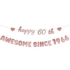 Rose Gold Birthday Decorations for Women – Glittery Happy Birthday Banner, 60th