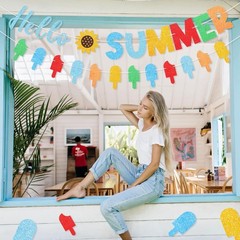 Hello Summer Banner Colorful Glitter Hello Summer Ice Cream Garland Indoor