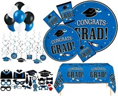 Congrats Grad Party Set Serve for 30 Graduation Decoration Banner Blue
