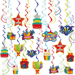 Colorful Birthday Hanging Swirl Decorations, 36Ct Paper Ceiling Decor Set with C