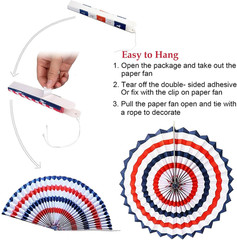 9PCS 4Th Of July Decorations Red White And Blue Paper Fans USA Pennant Bunting