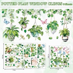 6 Sheet Spring Summer Potted Plant Window Clings Hanging Vine Plant Eucalyptu…