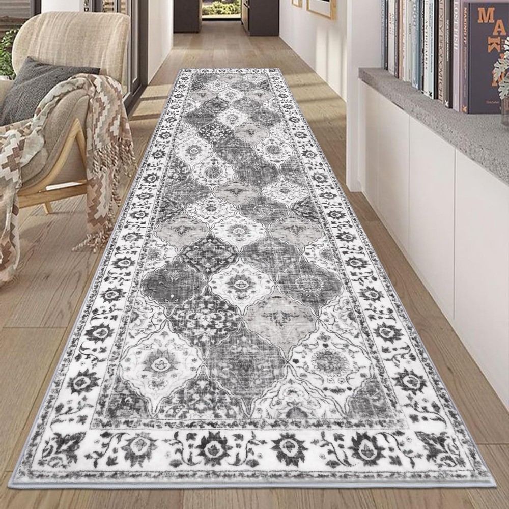 HEBE Hallway Runner Rug 2’8»x8′ Washable 2’8″ x 8′ (Rectangular), Multi-grey