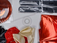 Red & Black Party Decorations Lot Party Decor Supplies Balloons Paper Pom