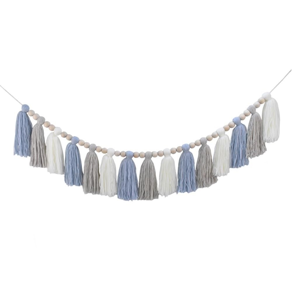 DrCor Coastal Blue White Tassel Garland – Handmade Boho Yarn Banner for Class…