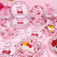 REDWORD Cherry Birthday Decorations, 120Pcs She’s The Cherry On Top Party Pla