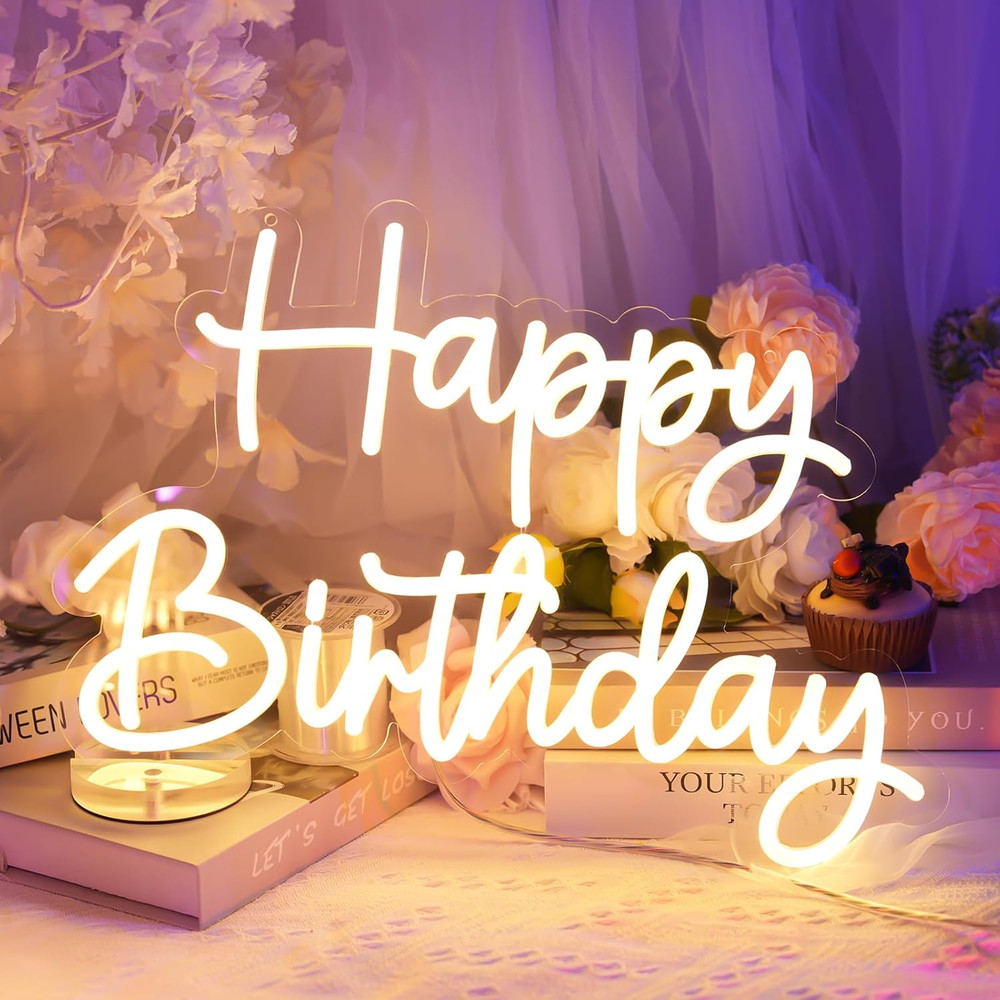 Happy Birthday Neon Sign – Dimmable Wall Light for Party Decor, 16.5×11.89