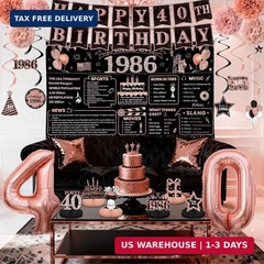 40th Birthday Decorations for Women, Rose Gold 1986 Happy 40th Birthday Decorati