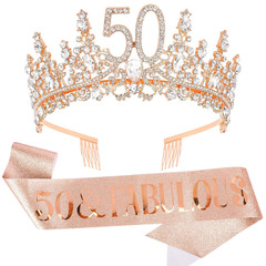 50Th Birthday Decorations – 50 & Fabulous Birthday Crown & Sash Set, Rose Gold