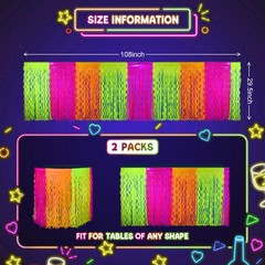 Neon Party Decorations 2 Pack Metallic Tinsel Fringe Table Skirts