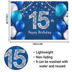 6x4ft Happy 15th Birthday Banner Backdrop – 15 Years Old Birthday Decorations…