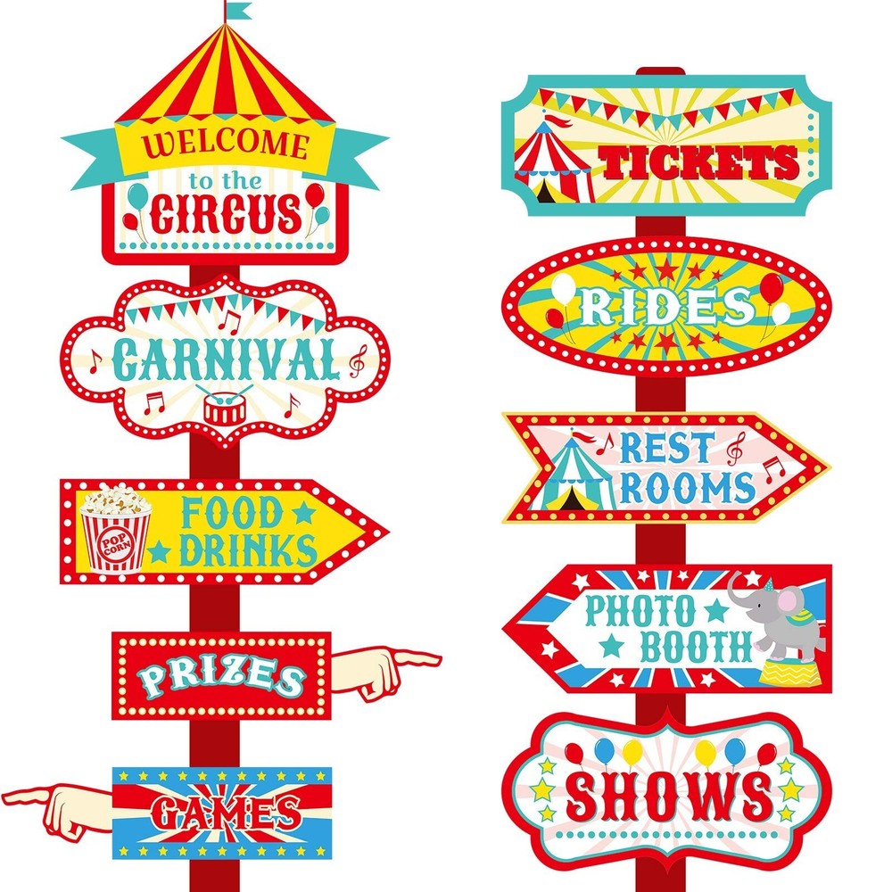 20 Pieces Circus Carnival Party Directional Signs Decor for Welcome for Birth…