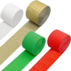 Christmas Party Supplies, 4 Rolls Red Green White Gold Crepe Paper Streamers for