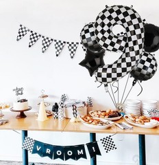 40 Inch Checkered Number Balloon 9 Black and White Race Car Birthday Balloons…