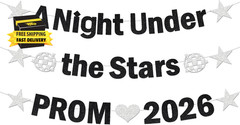 Prom 2026 Decorations Banner Set – Black Silver Glitter a Night under the Stars