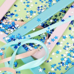 60g Star Confetti Glitter, Metallic Foil Stars, Blue, Silver, 10mm, 6mm
