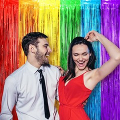 Rainbow Foil Fringe Backdrop Curtain Tinsel Party Decor Streamer 4 PCS