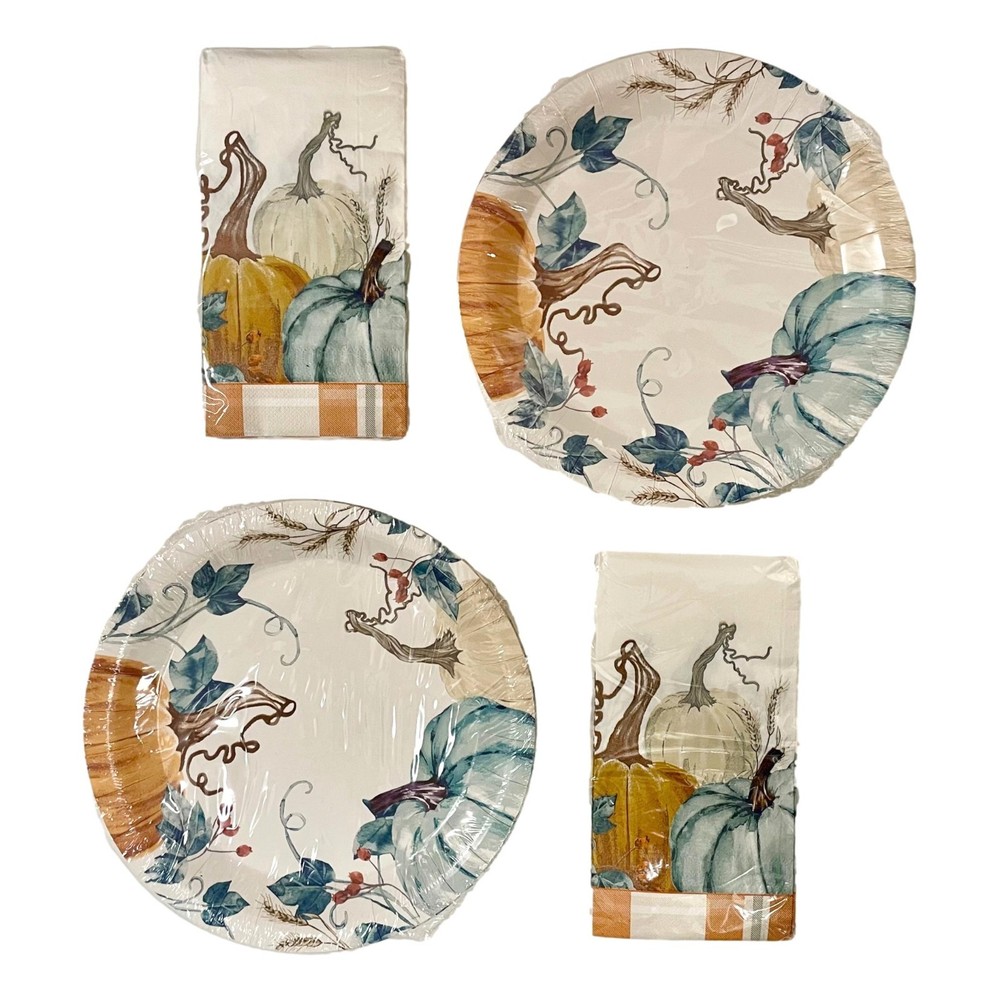 Farmhouse Fall Thanksgiving Party Set for 28 Guests Plates Napkins Pumpkin Decor