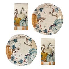 Farmhouse Fall Thanksgiving Party Set for 28 Guests Plates Napkins Pumpkin Decor