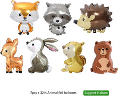 7PCS Forest Animal Balloons – Jumbo Bunny Squirrel Hedgehog Raccoon for Woodlan