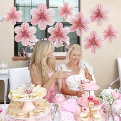 9 PCS Pink and Cherry Blossom Party Decorations Pink Paper Fans Decor