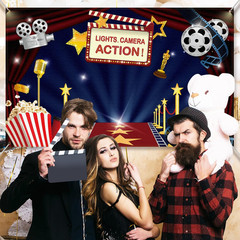 Movie Theme Party Backdrop Banner Photo Booth Background 72.8×43.3 Inch