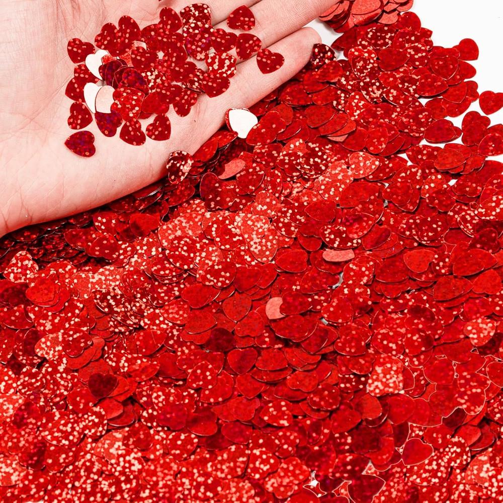 1500Pcs/50G Valentines Day Hearts Confetti Decorations,Iridescent Red Heart Tabl