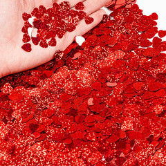 1500Pcs/50G Valentines Day Hearts Confetti Decorations,Iridescent Red Heart Tabl