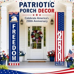 2 Pack 4th of July Decorations Outdoor Patriotic 250th Anniversary Hanging Banne
