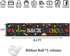 Welcome Back to School Decorations Banner Backdrop Black First Day of School Pen