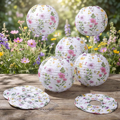 12 Pcs Wildflower Paper Lanterns Spring Floral Watercolor Wildflower Party Decor