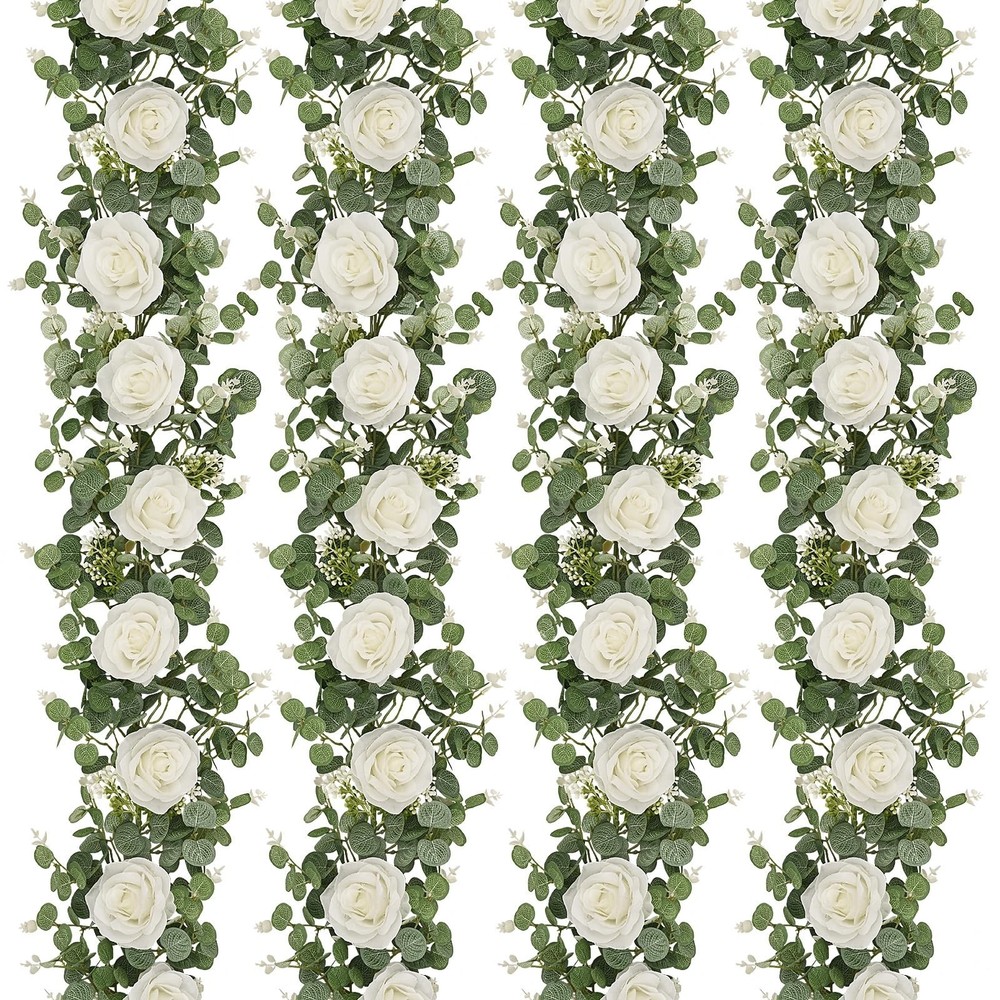Dolicer 4Pcs 26Ft Artificial Eucalyptus Garlands with Flowers – 8 Roses, Faux…