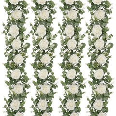 Dolicer 4Pcs 26Ft Artificial Eucalyptus Garlands with Flowers – 8 Roses, Faux…