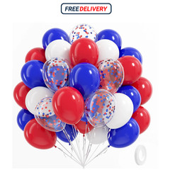 60 Pcs 12 Inch Red White Blue Balloons Patriotic 4th of July Party Decor
