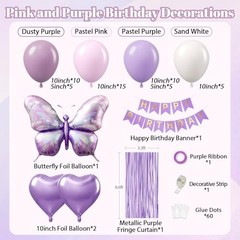 Pink and Purple Butterfly Birthday Decorations with Pastel Pink Dusty Purple