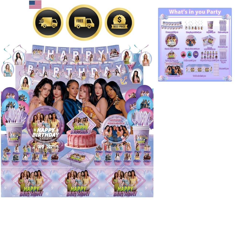 156Pcs Birthday Decorations, 71″x43″ Tablecloth, 60″x40″ Backdrop, 15 Banners…