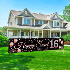 16Th Birthday Decorations Sweet 16 Banner Party Supplies, Rose Gold Happy Sweet