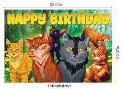 Cartoon Cat Birthday Party Decoration,Photo Background 5 x 3 FT