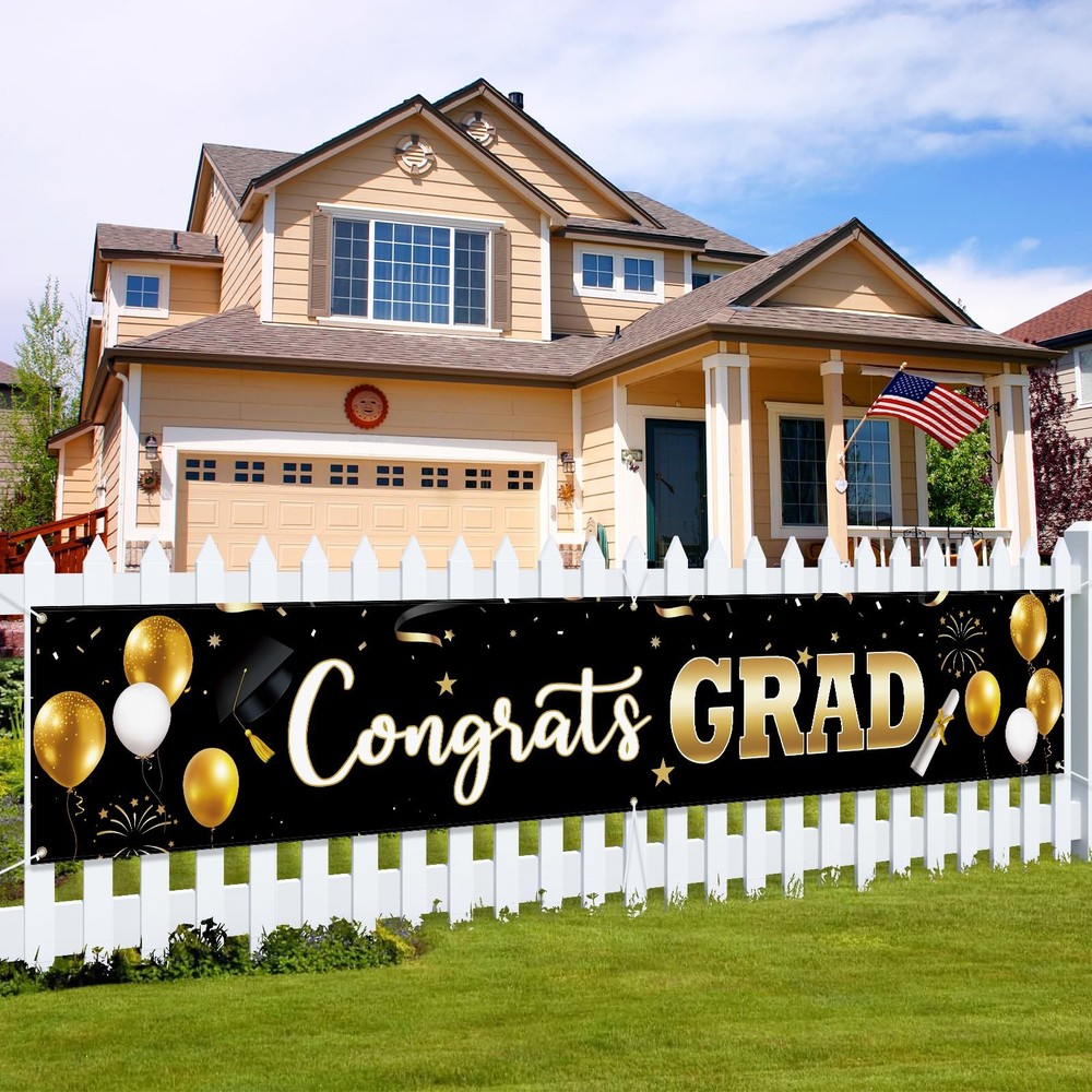 Large Graduation Banner Decorations 120″ x 20″ Congrats Grad Class of 2025 Ya…