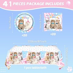 Stylish 41Pcs Cat Birthday Tableware – Perfect for 20 Guests Celebrations