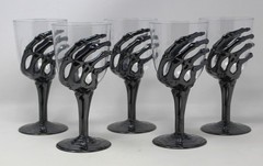 5 Halloween Metallic Black Skeleton Hand Plastic Wine Glasses Goblets Party Bar