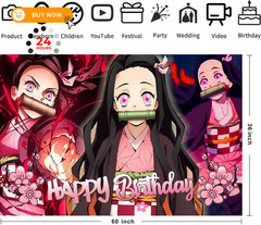 Birthday Nezuko Party Decorations, 5x3ft Demon Happy 5x3ft, Pink