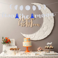 Two the Moon Birthday Decorations Silver Glitter Two the Moon Party Banner for O